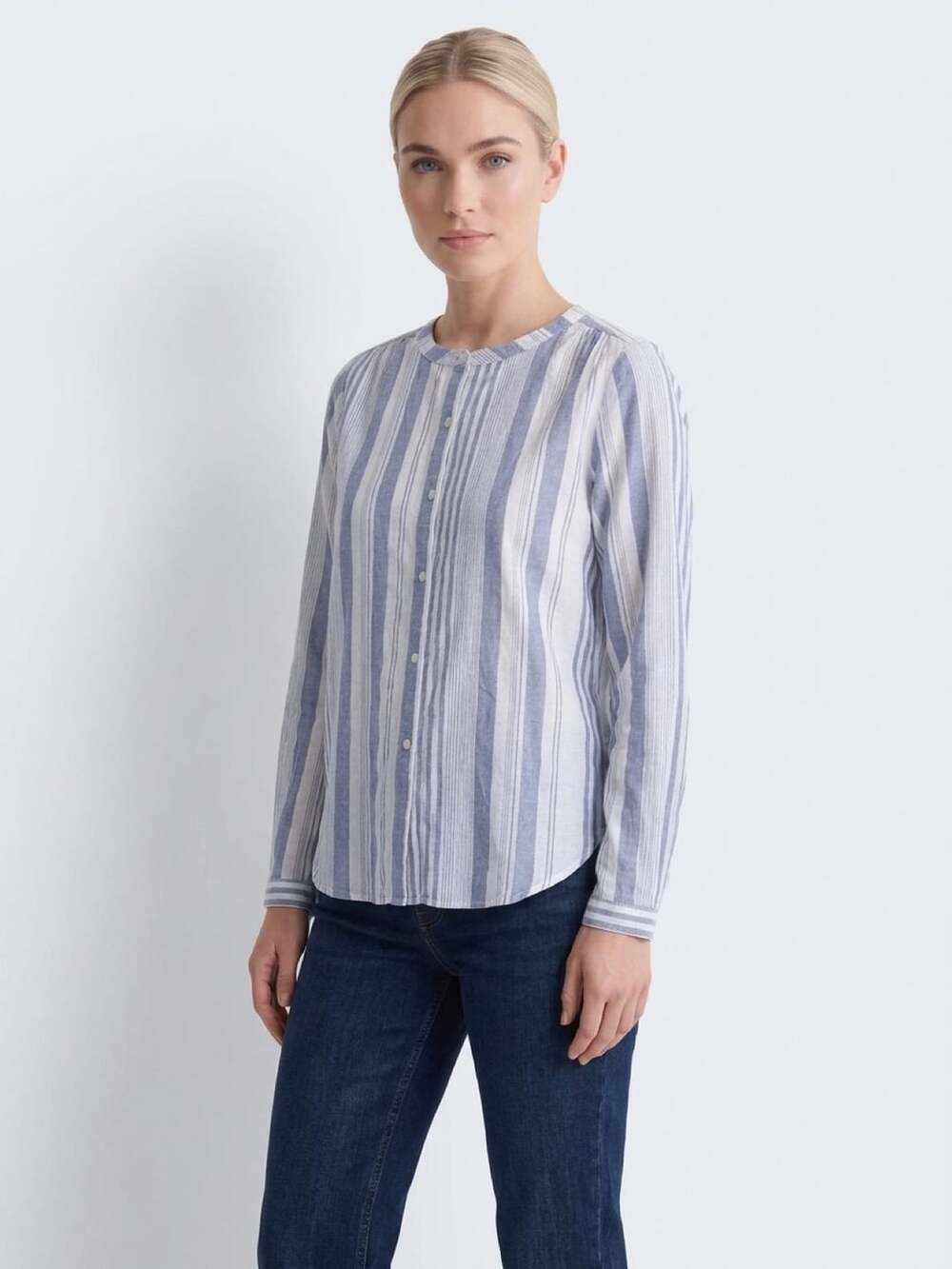 Loft Outlet Striped Button Front Blouse Size M Blue White